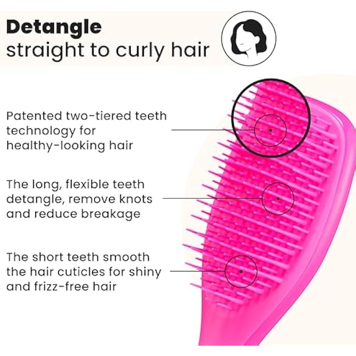 Tangle Teezer Mini The Ultimate Detangler Hairbrush |Gentle on Wet Hair | Two-Tiered Teeth & Comfortable Handle | Ideal for Kids And Travel | Reduces Knots & Breakage | Runway Pink - Image 2